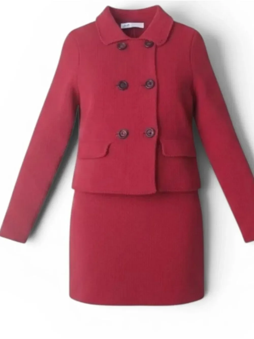 Zara Red Merino Wool Skirt Suit Set – NWT – Size Small – Double-Breasted Jacket